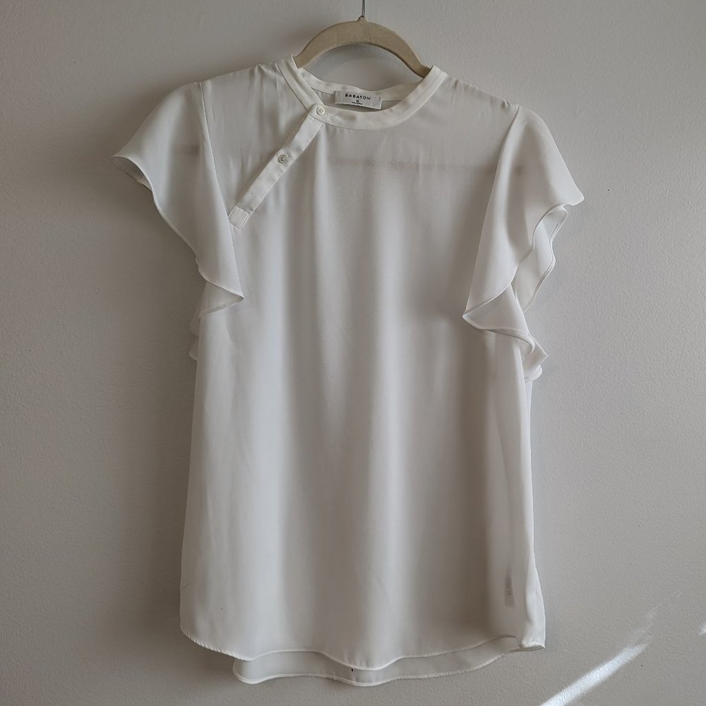 Babaton semi-sheer white blouse with butterfly sleeves